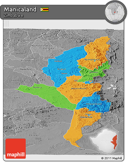 Political Panoramic Map of Manicaland, desaturated