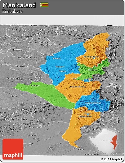 Political Panoramic Map of Manicaland, desaturated