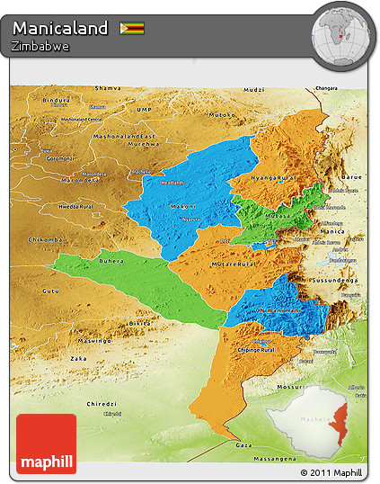 Political Panoramic Map of Manicaland, physical outside