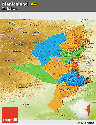 Political Panoramic Map of Manicaland, physical outside