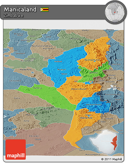 Political Panoramic Map of Manicaland, semi-desaturated