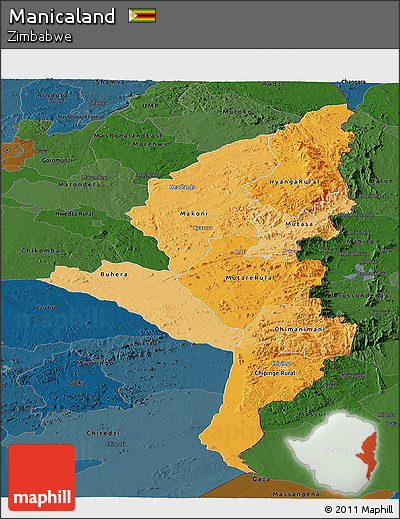 Political Shades Panoramic Map of Manicaland, darken
