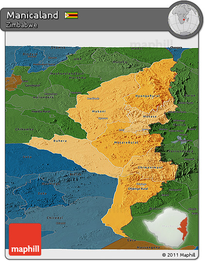 Political Shades Panoramic Map of Manicaland, darken