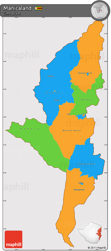 Political Simple Map of Manicaland, cropped outside