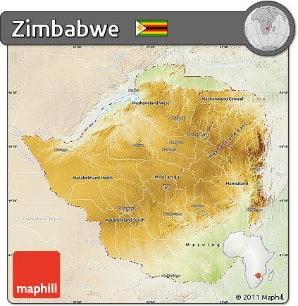 Physical Map of Zimbabwe, lighten