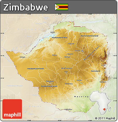 Physical Map of Zimbabwe, lighten