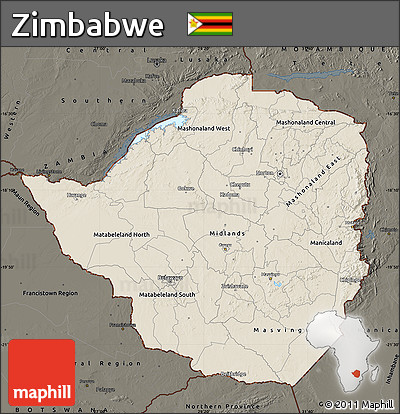 Shaded Relief Map of Zimbabwe, darken