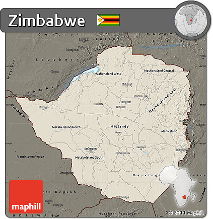 Shaded Relief Map of Zimbabwe, darken