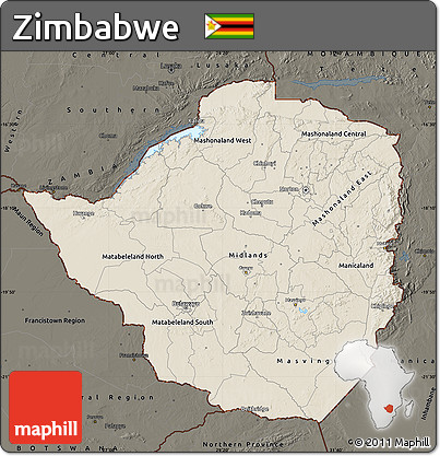 Shaded Relief Map of Zimbabwe, darken