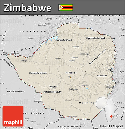 Shaded Relief Map of Zimbabwe, desaturated