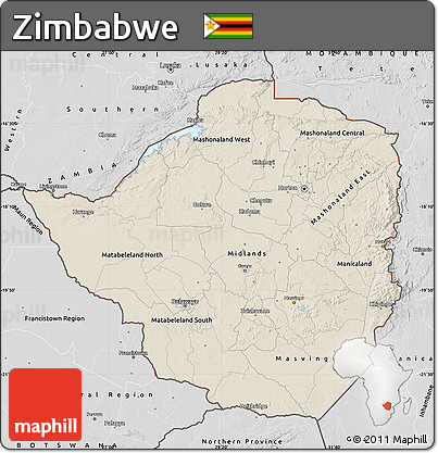 Shaded Relief Map of Zimbabwe, desaturated
