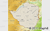 Shaded Relief Map of Zimbabwe, physical outside