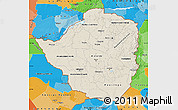 Shaded Relief Map of Zimbabwe, political outside
