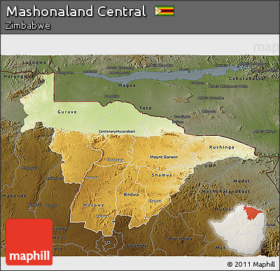 Physical 3D Map of Mashonaland Central, darken