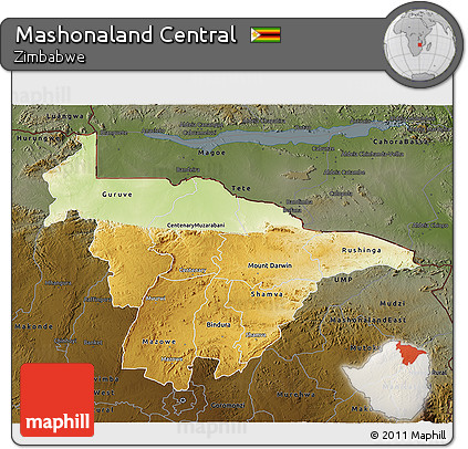 Physical 3D Map of Mashonaland Central, darken