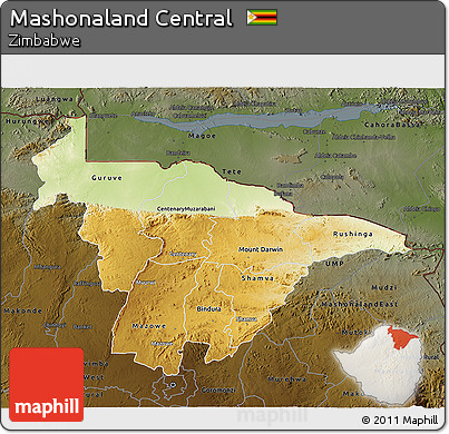 Physical 3D Map of Mashonaland Central, darken