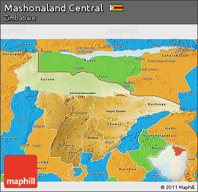 Physical 3D Map of Mashonaland Central, political outside