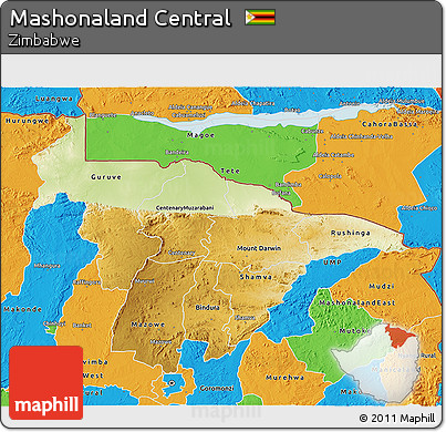 Physical 3D Map of Mashonaland Central, political outside