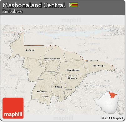 Shaded Relief 3D Map of Mashonaland Central, lighten