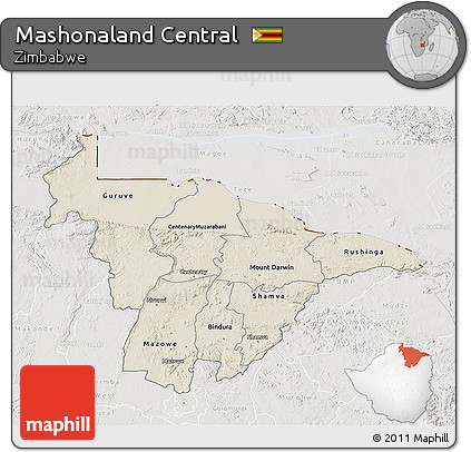 Shaded Relief 3D Map of Mashonaland Central, lighten, semi-desaturated