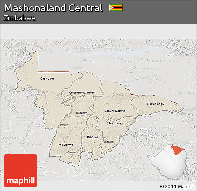 Shaded Relief 3D Map of Mashonaland Central, lighten, semi-desaturated