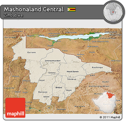 Shaded Relief 3D Map of Mashonaland Central, satellite outside