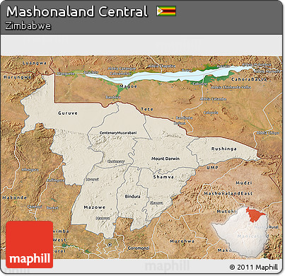 Shaded Relief 3D Map of Mashonaland Central, satellite outside
