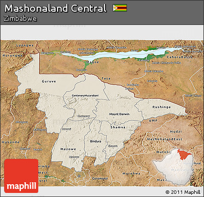 Shaded Relief 3D Map of Mashonaland Central, satellite outside