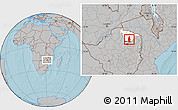 Gray Location Map of Bindura, highlighted parent region, hill shading