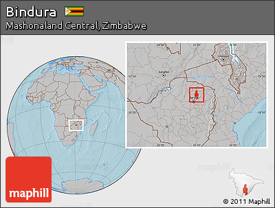 Gray Location Map of Bindura, hill shading