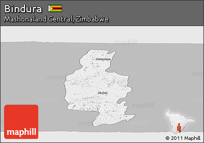 Gray Panoramic Map of Bindura, single color outside
