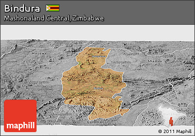 Satellite Panoramic Map of Bindura, desaturated