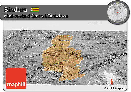 Satellite Panoramic Map of Bindura, desaturated