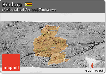 Satellite Panoramic Map of Bindura, desaturated