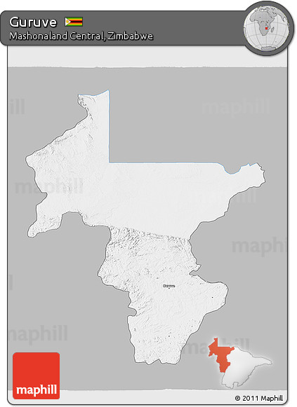 Gray 3D Map of Guruve, single color outside
