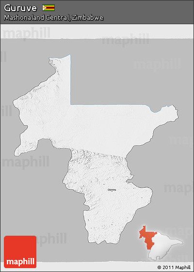 Gray 3D Map of Guruve, single color outside