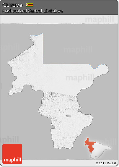 Gray 3D Map of Guruve, single color outside