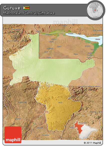 Physical 3D Map of Guruve, satellite outside