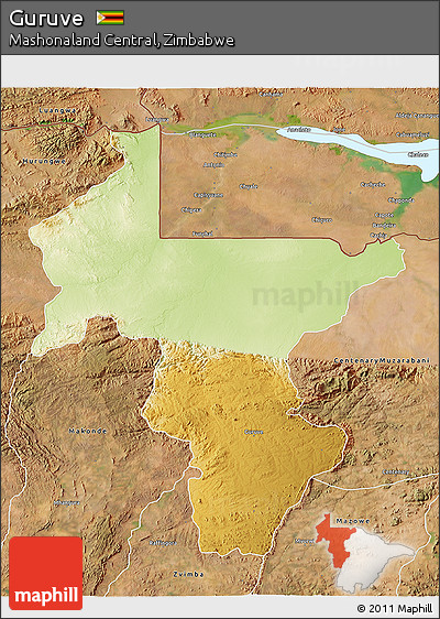 Physical 3D Map of Guruve, satellite outside