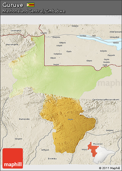 Physical 3D Map of Guruve, shaded relief outside