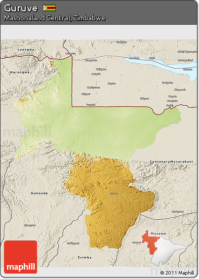 Physical 3D Map of Guruve, shaded relief outside