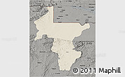 Shaded Relief 3D Map of Guruve, darken, semi-desaturated