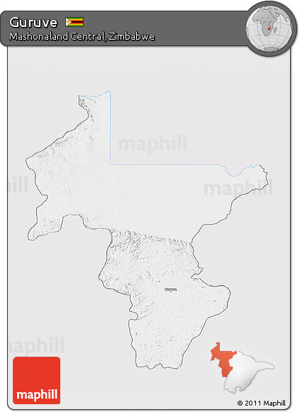 Silver Style 3D Map of Guruve, single color outside