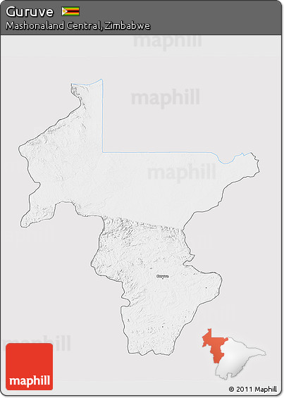 Silver Style 3D Map of Guruve, single color outside