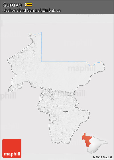 Silver Style 3D Map of Guruve, single color outside