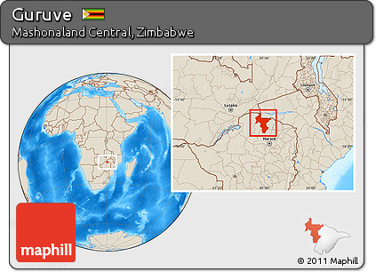 Shaded Relief Location Map of Guruve