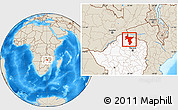 Shaded Relief Location Map of Guruve, highlighted country