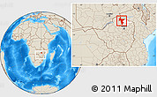 Shaded Relief Location Map of Guruve, highlighted parent region, within the entire country