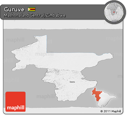 Gray Panoramic Map of Guruve, single color outside