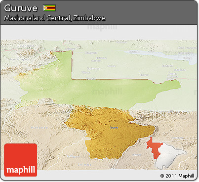 Physical Panoramic Map of Guruve, lighten
